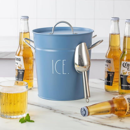 Rae Dunn Ice Bucket with Scoop - Stainless Steel Bucket with Handle, Lid and Ice Scooper - 4 Qt. Storage Bin for Ice Cubes for Bars, Parties, Backyard Barbeques, Picnics, and Camping (Sage)