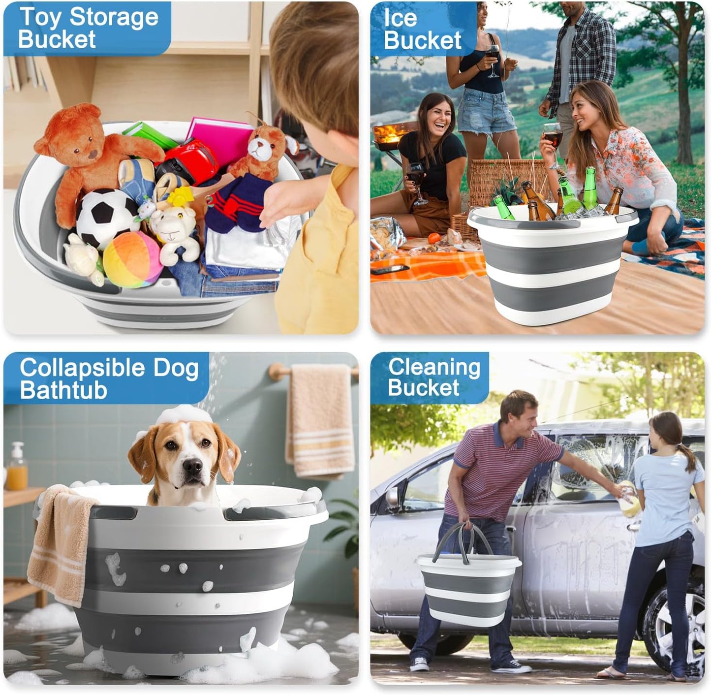 Collapsible Bucket for Cleaning, 4.2 Gallons Mop Bucket with Handle for Floor Window Car Washing, Silicone Ice Buckets for Parties Camping Fishing Beach, RV Laundry Storage Household Cleaning Supplies