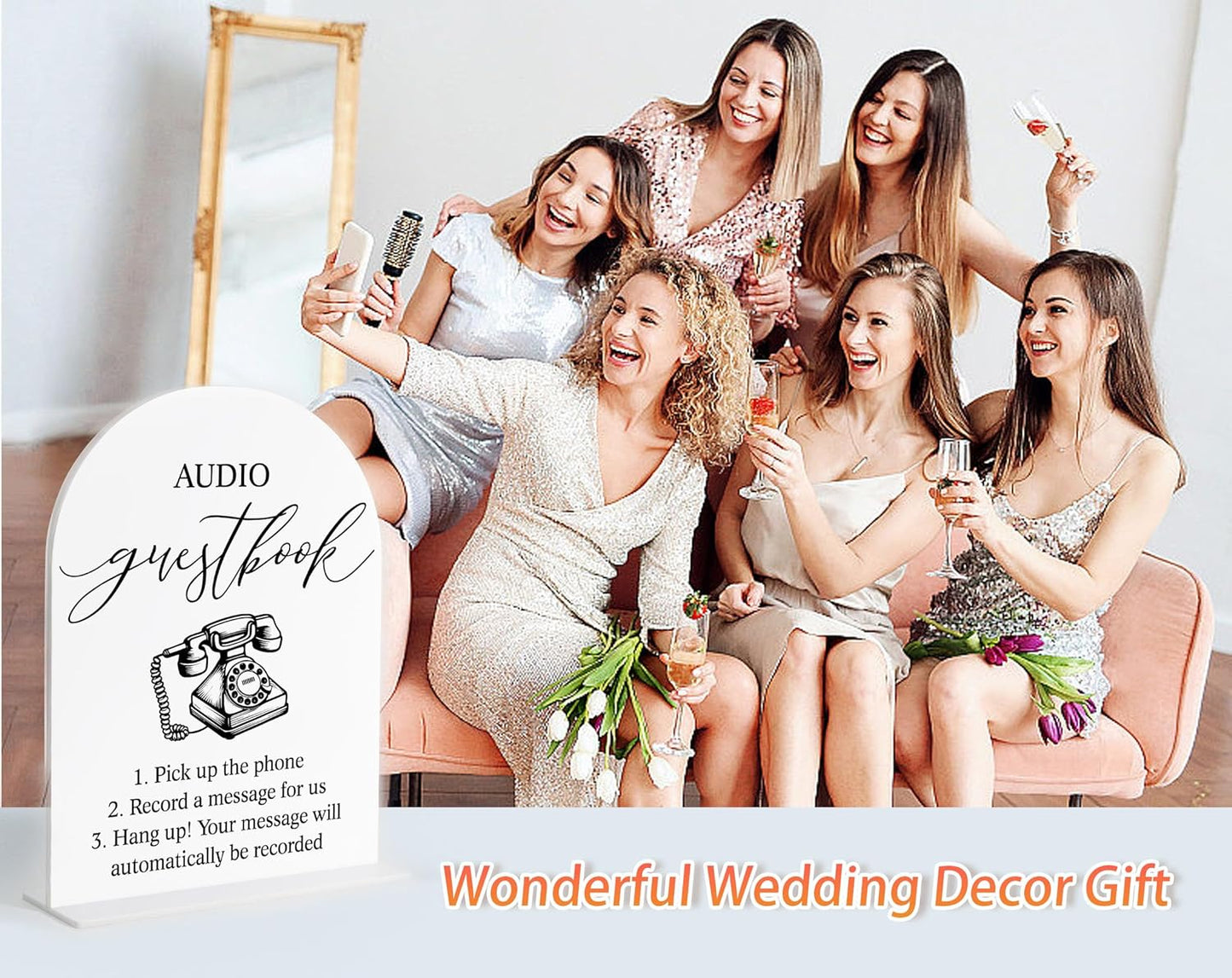 Audio Guest Book Sign, White Arch Acrylic Wedding Sign, Audio Guest Book Wedding Phone, Bridal Shower Decor, Engagement Party Decor, Centerpiece Table Decorations Party for Bride and Groom-14