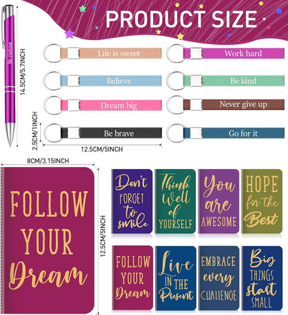 PerKoop 48 Pcs Inspirational Gifts Bulk Motivational Notepads Ballpoint Pens Keychains Set Modern Farmhouse Journal Notebooks Christian Gifts for Teachers School Office Party Favor Supplies