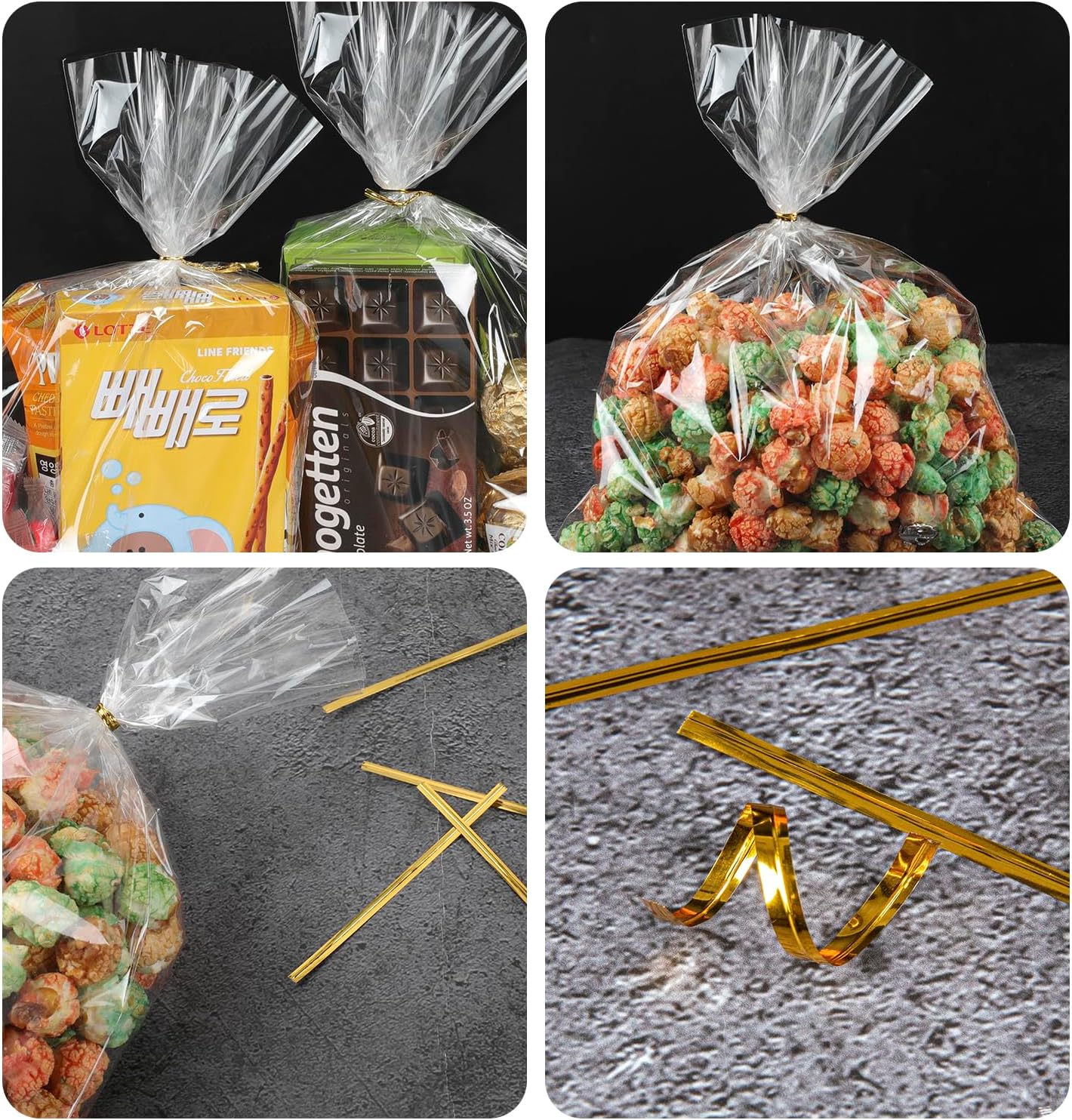 Labeol 200pcs Cellophane Bags 5x11 Treat Bags with Ties Clear Gift Candy Cookie for Packaging Party Favor Halloween Christmas Gift Wrapping
