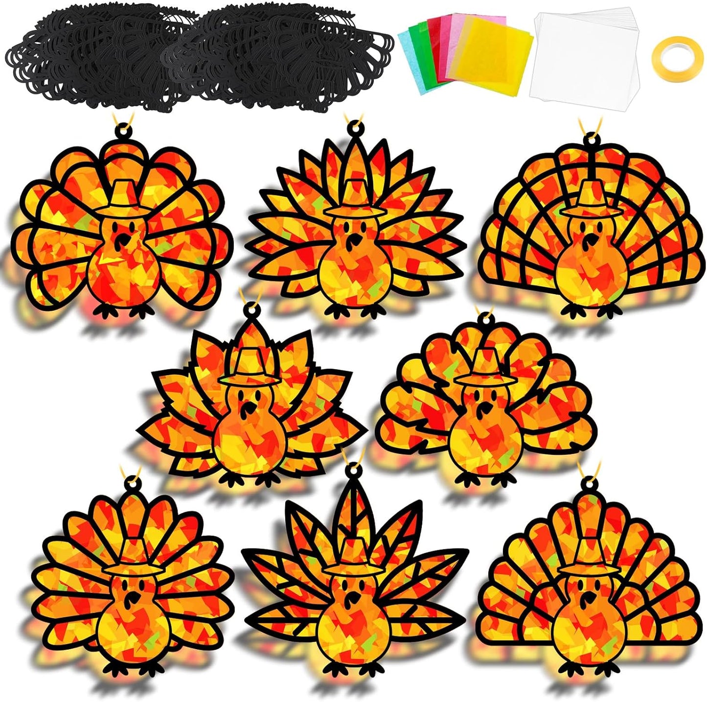 QOUBAI 32 Sets Stars Suncatchers Craft Back to School DIY Stained Glass Window Patriotic 4th of July Paper Craft Home School Classroom Decor Kid Birthday Gift Creative Art Activity Game - Colors B