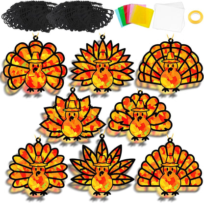 QOUBAI 32 Sets Stars Suncatchers Craft Back to School DIY Stained Glass Window Patriotic 4th of July Paper Craft Home School Classroom Decor Kid Birthday Gift Creative Art Activity Game - Colors B