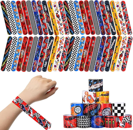 YANMIN 60pcs Race Car Party Favors Kids Bulk Slap Bracelets with Race Cars Theme Goodie Bags Stuffers for Birthday Christmas Halloween Party, Treasure Box Toys for Classroom Prizes