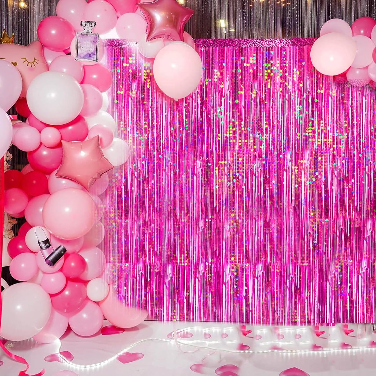 4 Packs Silver Foil Fringe Curtain, Silver Glitter Metallic Tinsel Backdrop for Birthday, Wedding, Baby Shower, Bachelorette, 70s 80s 90s Theme Disco Party, Iridescent Party Decorations Supplies