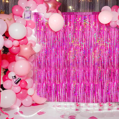 4 Packs Silver Foil Fringe Curtain, Silver Glitter Metallic Tinsel Backdrop for Birthday, Wedding, Baby Shower, Bachelorette, 70s 80s 90s Theme Disco Party, Iridescent Party Decorations Supplies