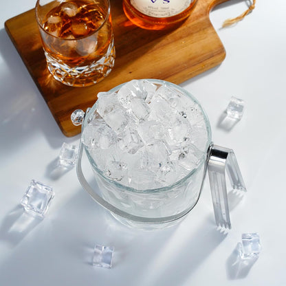 Glass Ice Bucket with Handle and Ice Tong Holds 37oz of Ice Clear Crystal Ice Buckets for Cocktail Bar Wine Home Bar Accessories Parties Clear Champagne Bucket