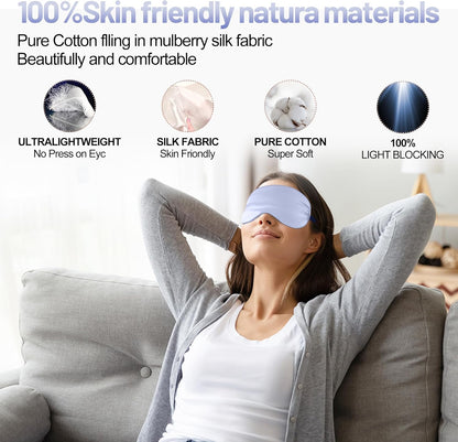 Silk Eye Mask with Adjustable Strap, Satin Blackout Sleeping Mask for Men&Women, Comfortable Blindfold Eyeshade for Night Sleep(Blue)