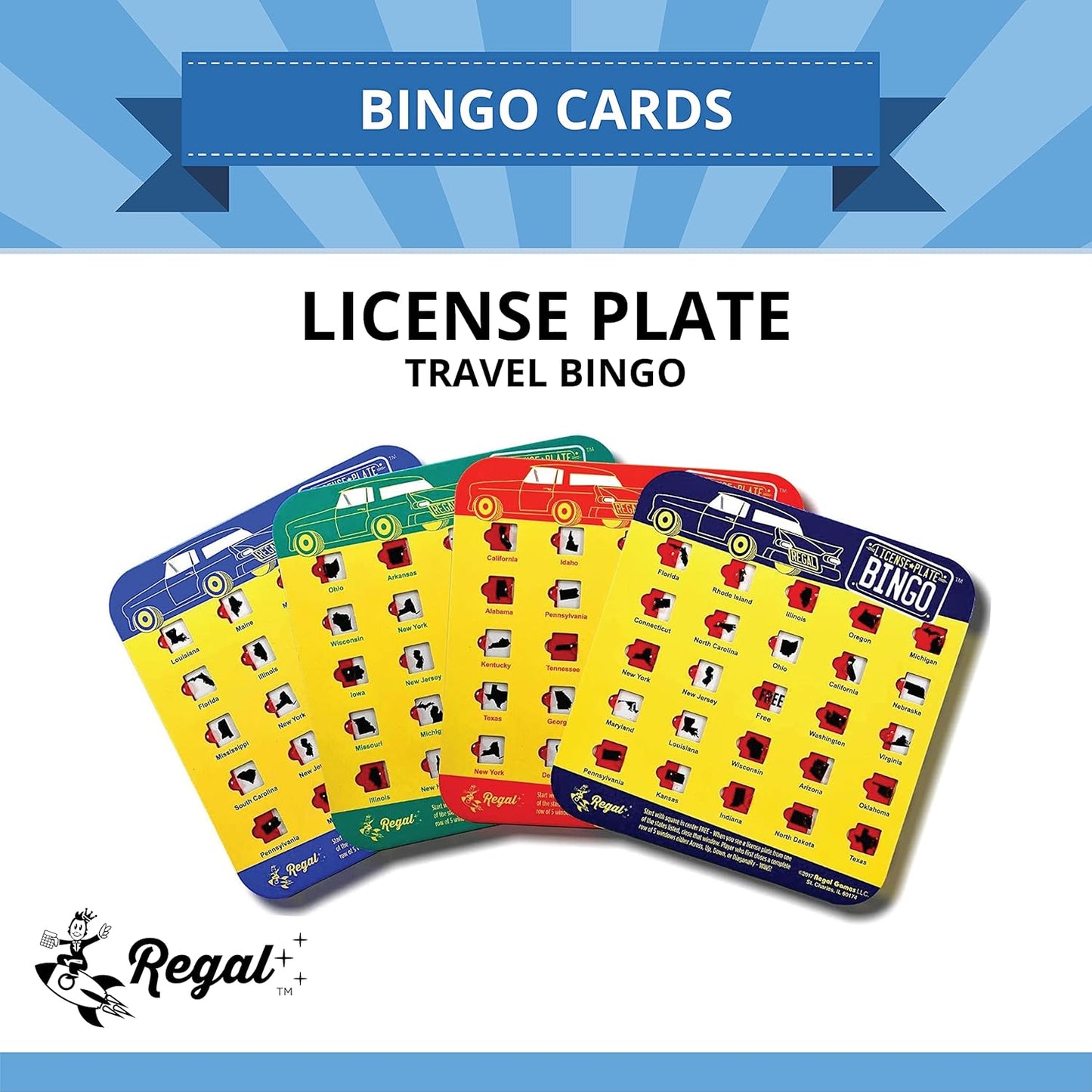 Regal Games Finger-Tip Shutter Bingo Cards with Sliding Windows - Auto Bingo Game Set - Assorted Travel Game for Adults & Kids - Reusable, No Chips & Daubers Needed - 4 Packs - Green