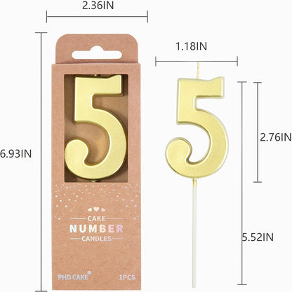 PHD CAKE 2.76 Inch Modern Gold 2 Number Birthday Candles, Gold Number Candles, Cake Number Candles, Party Celebration