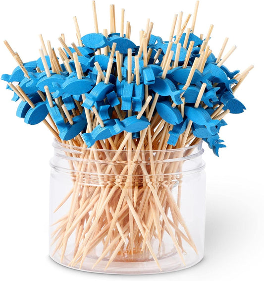 200 Pcs Cocktail Picks Long Cocktail Toothpicks Bamboo Toothpicks for Appetizers Fruits Food Skewers Sticks for Drinks Dessert Wedding Birthday Party(Fish Style)