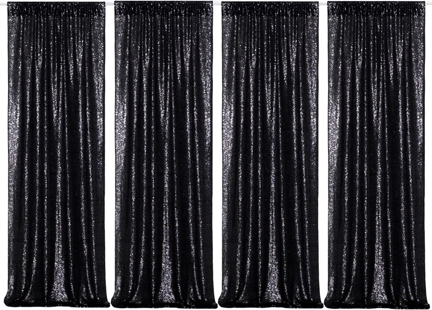 Poise3EHome Black Sequin Backdrop Curtains, 2 Panels 2FTx8FT Glitter Photo Booth Backdrop for Halloween Birthday Bachelorette Wednesday Twilight Party Decorations