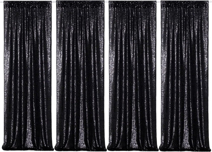 Poise3EHome Black Sequin Backdrop Curtains, 2 Panels 2FTx8FT Glitter Photo Booth Backdrop for Halloween Birthday Bachelorette Wednesday Twilight Party Decorations
