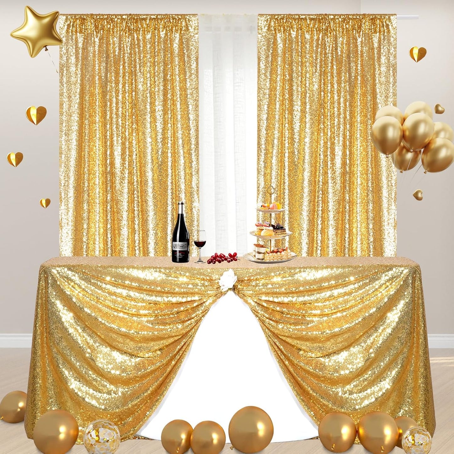 Poise3EHome Black Sequin Backdrop Curtains, 2 Panels 2FTx8FT Glitter Photo Booth Backdrop for Halloween Birthday Bachelorette Wednesday Twilight Party Decorations