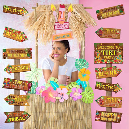 20 Pcs Luau Party Decorations Welcome Sign Summer Hawaiian Directional Signs Tropical Hawaiian Themed Birthday Decorations Luau Tiki Party Supplies with 2 Sheet Letter Stickers