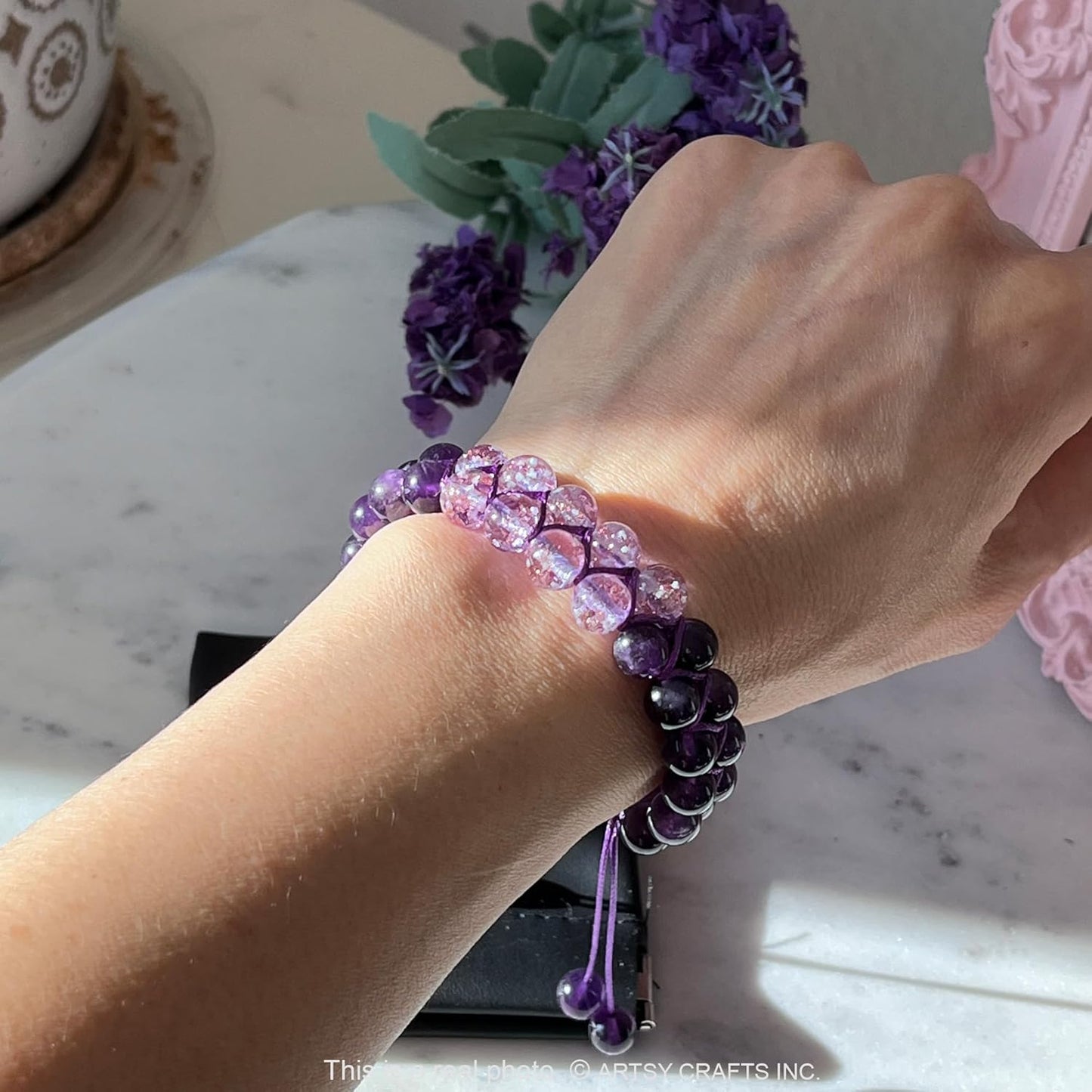 ARTSY Crafts Glow in The Dark Firefly Beads Bracelets, 7 Chakras Crystal Mermaid Glass Beaded Bracelets for Anti Anxeity Healing Energy Money Wealth Abundance Stackable Bangle Wristband