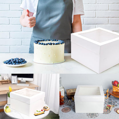 NPLUX 10 Pack Cake Boxes 12x12x8 Inch White Cake Boxes with Window Cajas Para Pasteles for Weddings Birthdays