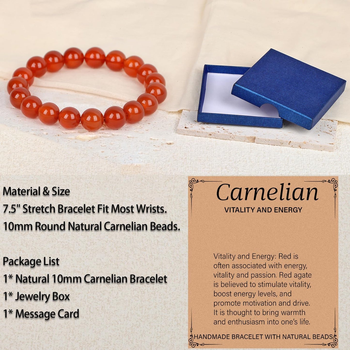 LPBeads Handmade Natural Gemstone Stretch Elastic Bracelet Healing Crystal Round Stone Beads Jewelry Gifts for Women Men