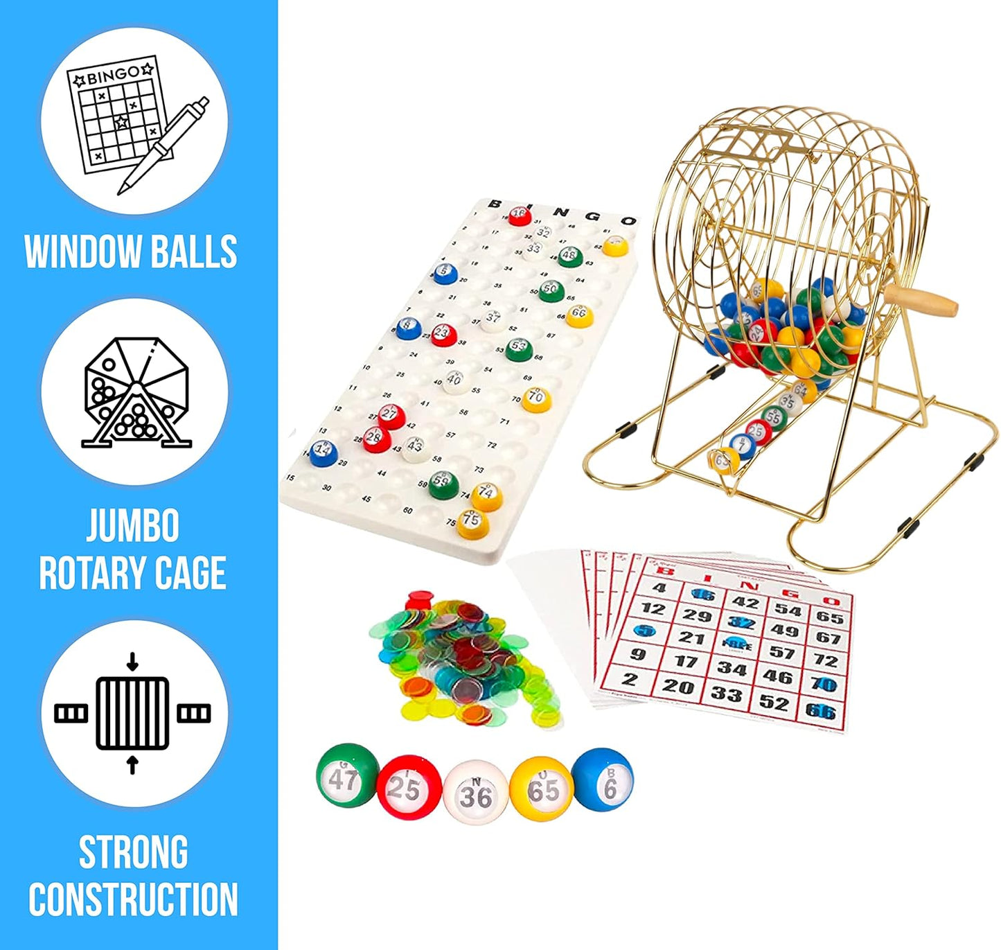 Regal Games Deluxe Bingo Game Set with Cage, Board, Balls, 18 Cards, and Chips