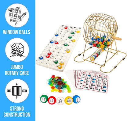 Regal Games Deluxe Bingo Game Set with Cage, Board, Balls, 18 Cards, and Chips