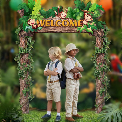 Peryiter 3 Pcs Camping Themed Party Decorations Banner Welcome Porch Sign with 1 Double Sided Tape for Summer Camp Birthday Hawaii Baby Shower Themed Party Activity Decor door (Forest Style)
