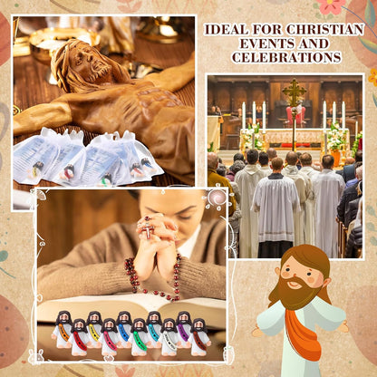 Bememo 150 Pcs Christian Gifts Bulk Bible Verse Cards Little Jesus Figures Prayer Cards Organza Bags for Easter Hunt Religious Party Favors Sunday Baptism, 50 Set(Classic Color,Open Hands)