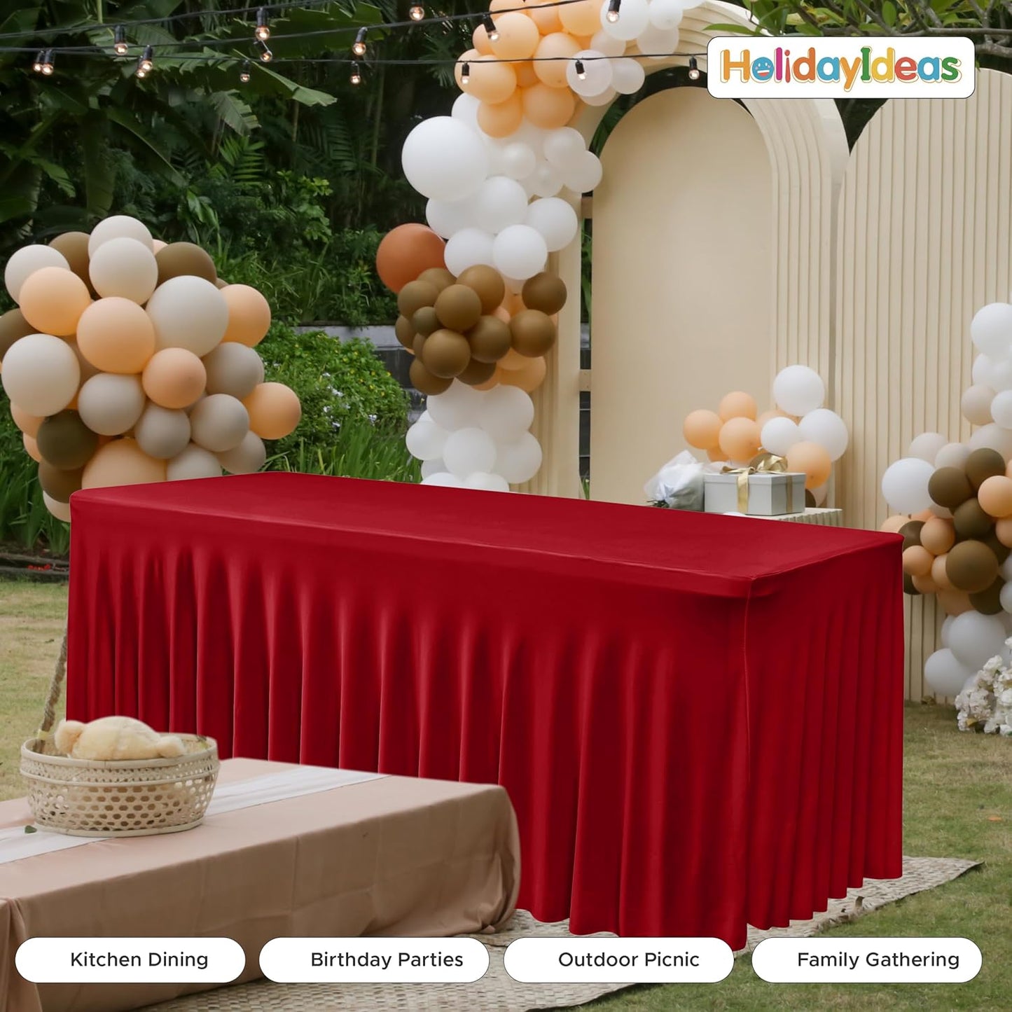 HolidayIdeas 2 Pack Spandex Table Skirt for 6 Ft Rectangle Tables, Black Fitted Stretch Tablecloth 30 x 72 Inch, Wrinkle Resistant Ruffle Design for Wedding Banquets, Trade Shows, Parties