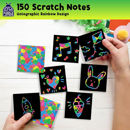 PURPLE LADYBUG Scratch Art for Kids - 150 Rainbow Scratch Art Mini Notes Arts and Craft Supplies, Crafts for Kids Ages 4-12, Mothers Day Note Cards, Kid Summer Activities for Camping & Summer Crafts
