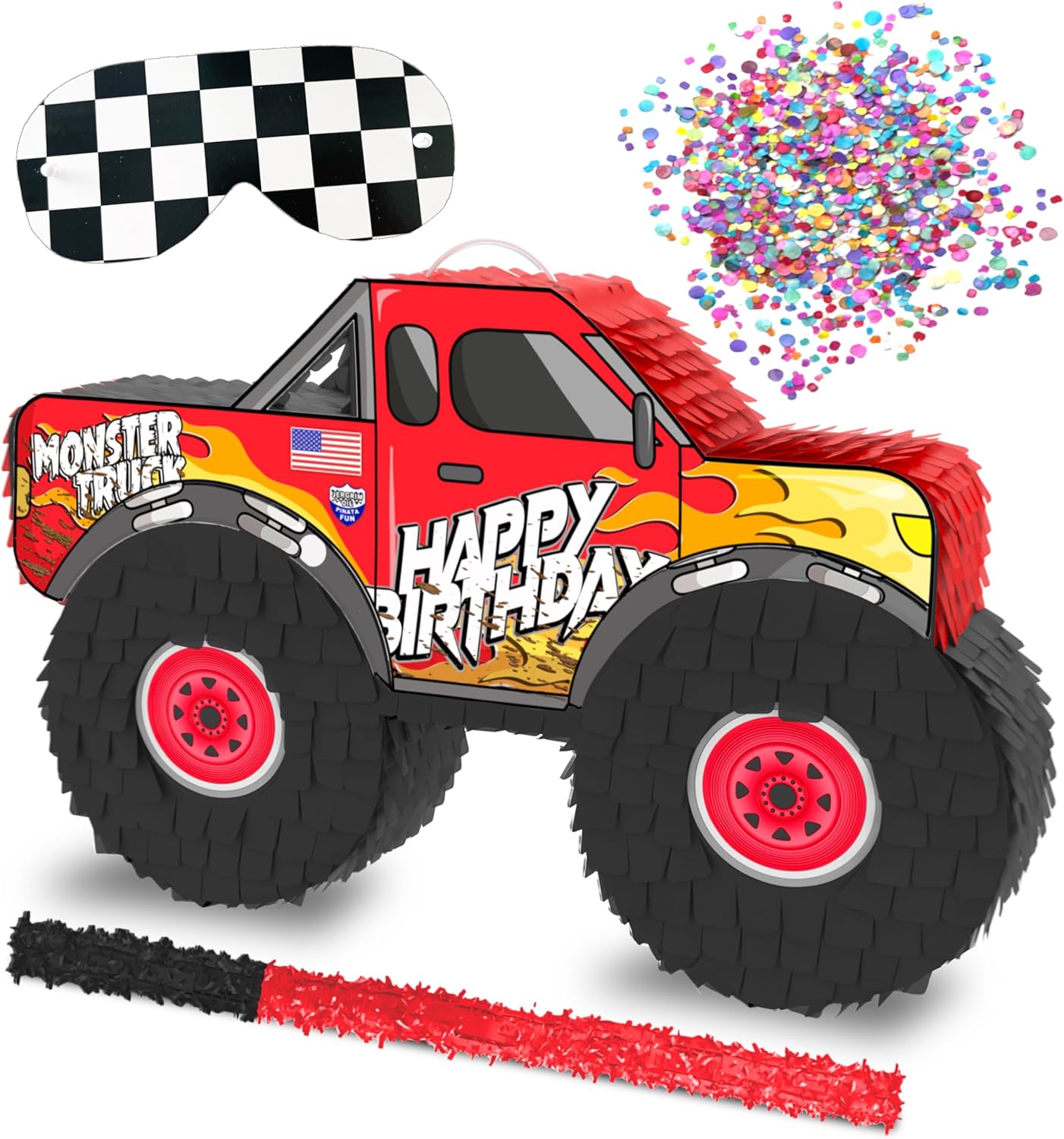 Jergrim Blue Monster Truck Piñata, Small 4 Piece Set, perfect for Kids Birthday Parties, Race Car Party Supplies fits piñata candy and party favors (17”X11”) Durable!