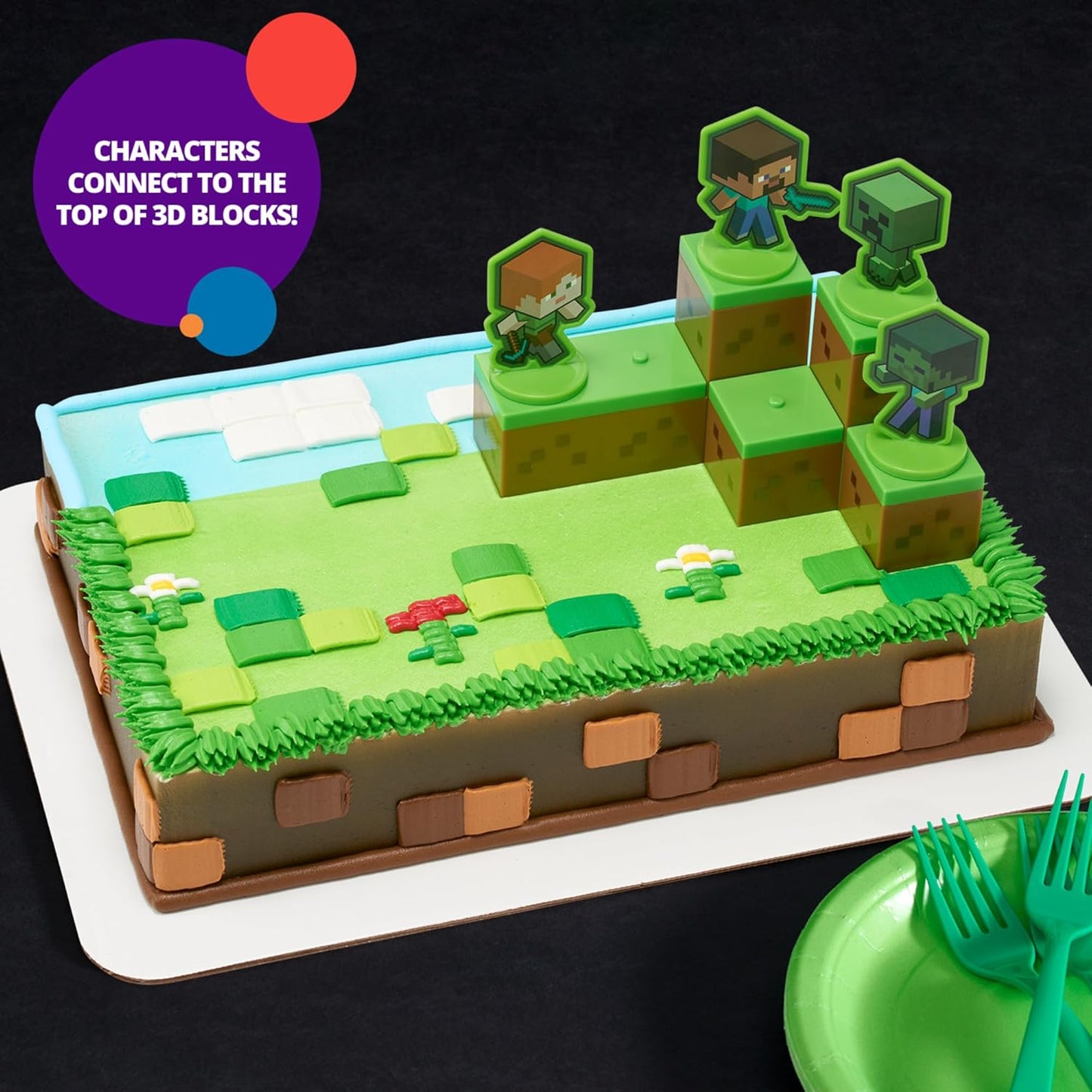 DecoPac Minecraft Lush Finds Rings, Cupcake Decorations Featuring Creeper, Alex, Steve and Axolotl! Multicolored 3D Food Safe Cake Toppers – 24 Pack
