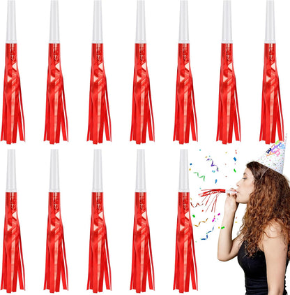 12 Pcs Noise Makers Glitter Metallic Fringed Party Blowers for Birthday New Years Graduation Sporting Events Party Favor Supplies (Mixed Colors)