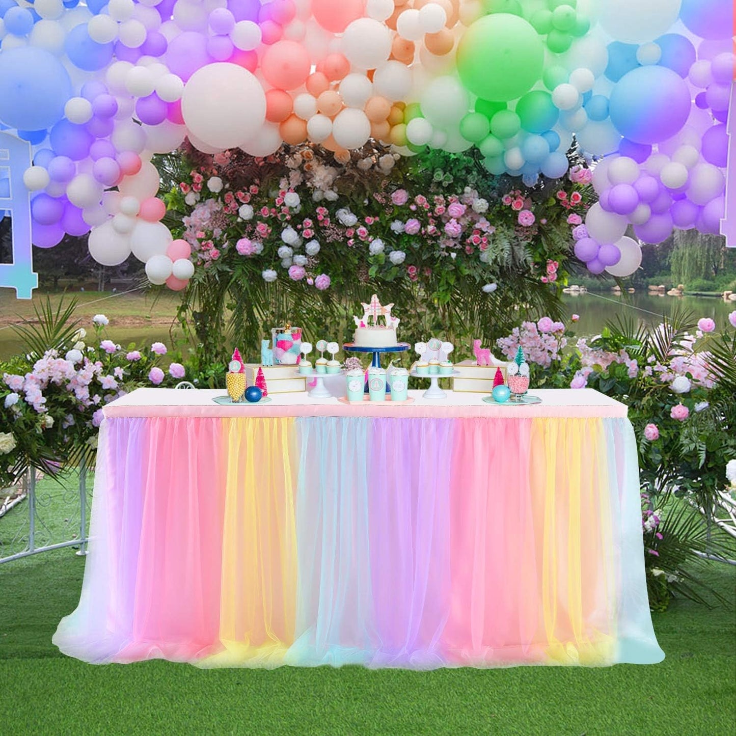 Suppromo 6ft Pink Tulle Table Skirt Baby Shower Tablecloth for Rectangle Tables or Round Tables Pink Ruffle Tutu Table Skirts Desk Skirt for Princess Girls Birthday Party Cake Dessert Decorations