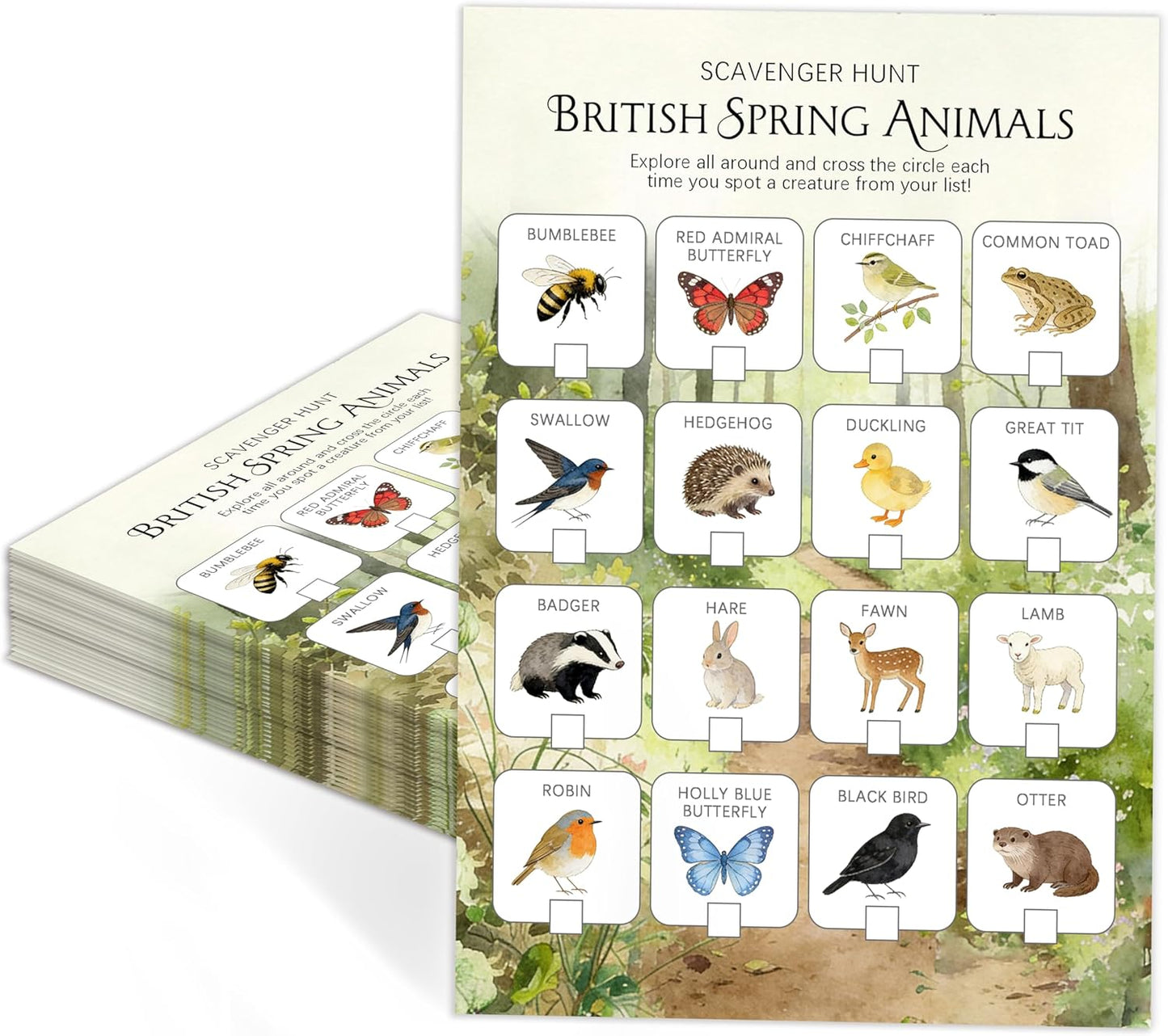 30Pcs Nature Scavenger Hunt Cards, Scavenger Hunt Cards Road Trip and Travel Activities, Spring Summer Holiday Party Supplies, Camping Games Outdoor Indoor Seek Activity-A03