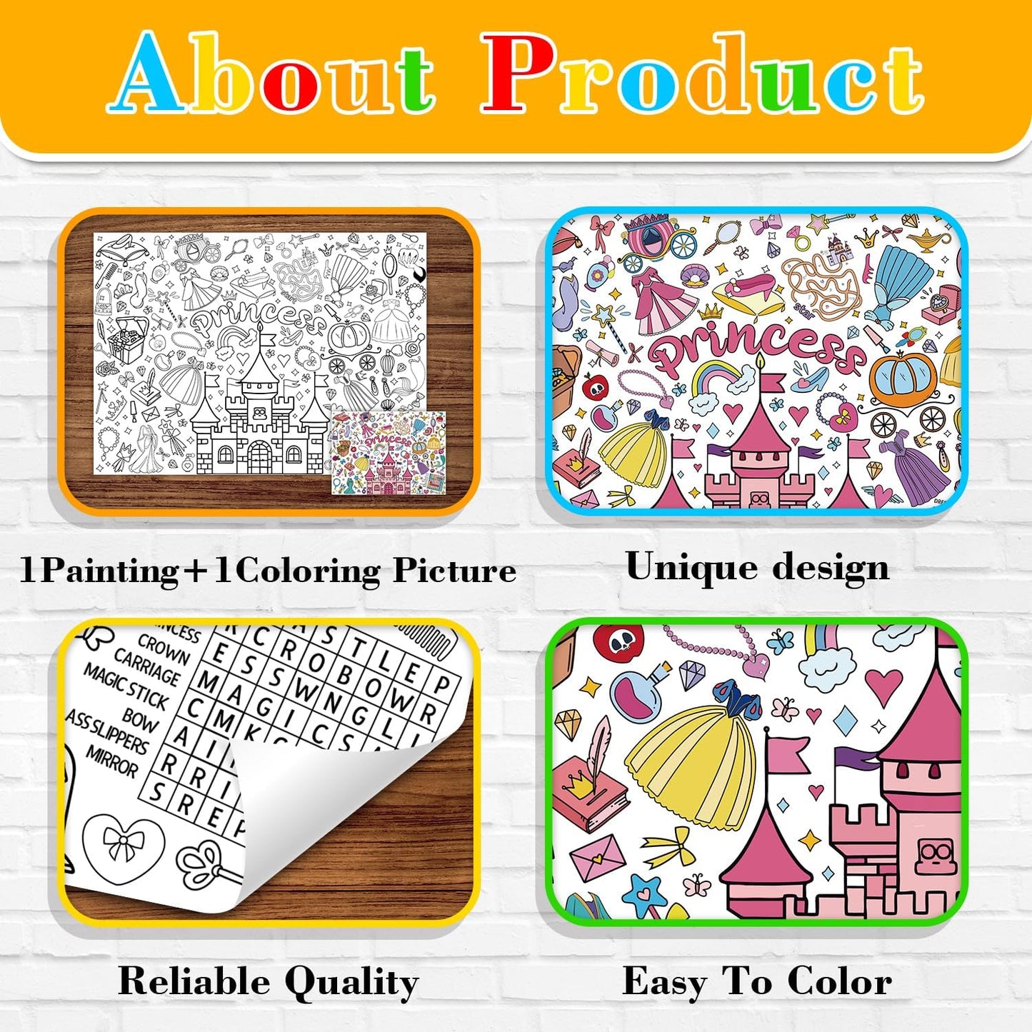 43.3x31.5 Summer Coloring Poster with Picture, Giant Cute Painting Poster, Large Coloring Tablecloth for Classroom Home Birthday Party Supplies Favor