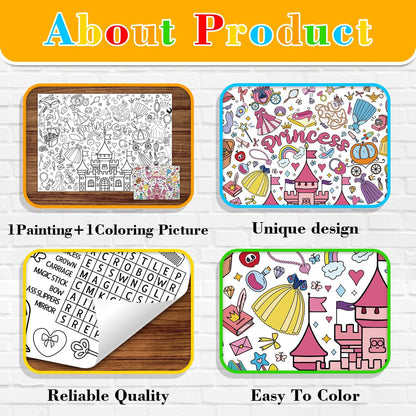43.3x31.5 Summer Coloring Poster with Picture, Giant Cute Painting Poster, Large Coloring Tablecloth for Classroom Home Birthday Party Supplies Favor