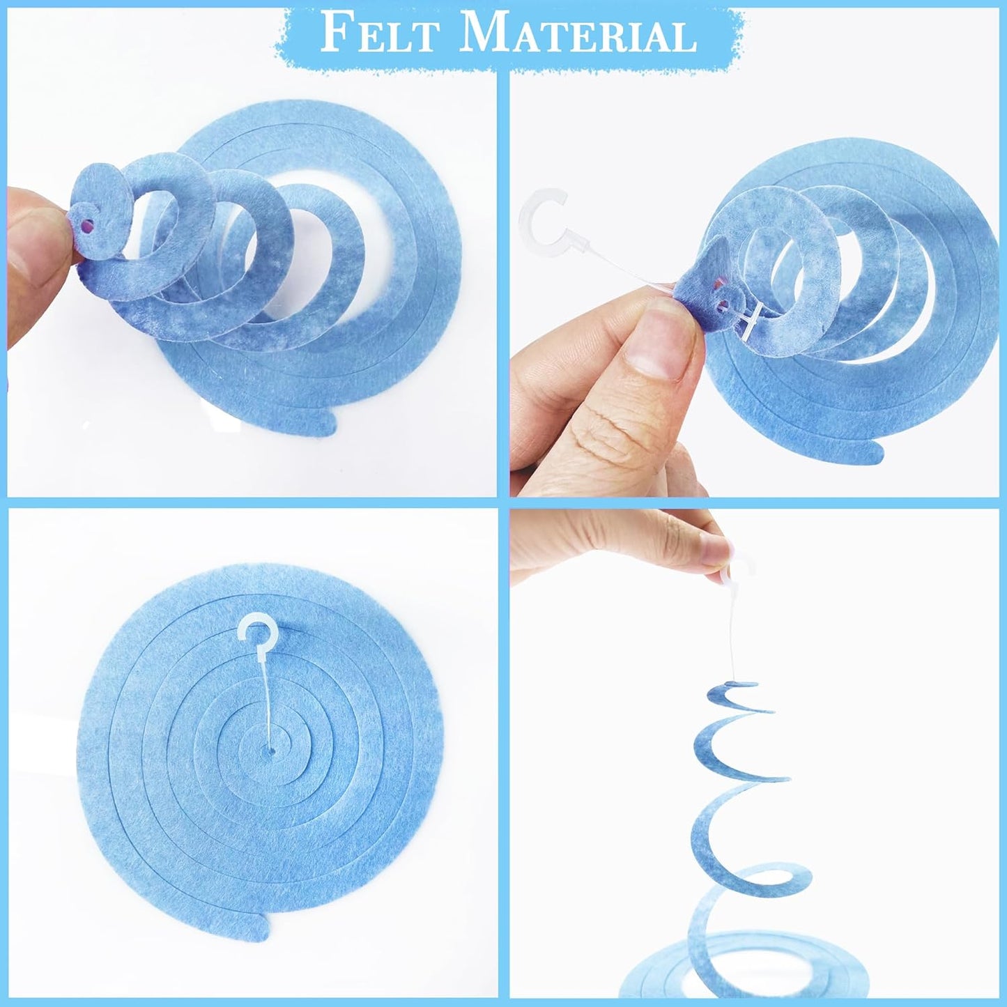 36 Pcs Blue Hanging Swirl Decorations Ombre Royal Blue White Felt Swirl Streamer Spiral Ceiling Garland for Birthday Wedding Baby Shower Graduation Under The Sea Nautical Ahoy Achor Party Supplies