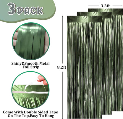 Voircoloria 3 Pack 3.3x8.2 Feet Gold Foil Fringe Backdrop Curtains, Tinsel Streamers, Fringe Backdrop for 2025 New Years Eve, Graduation, Birthday, Baby Shower, Gender Reveal, Disco Party - Colors A