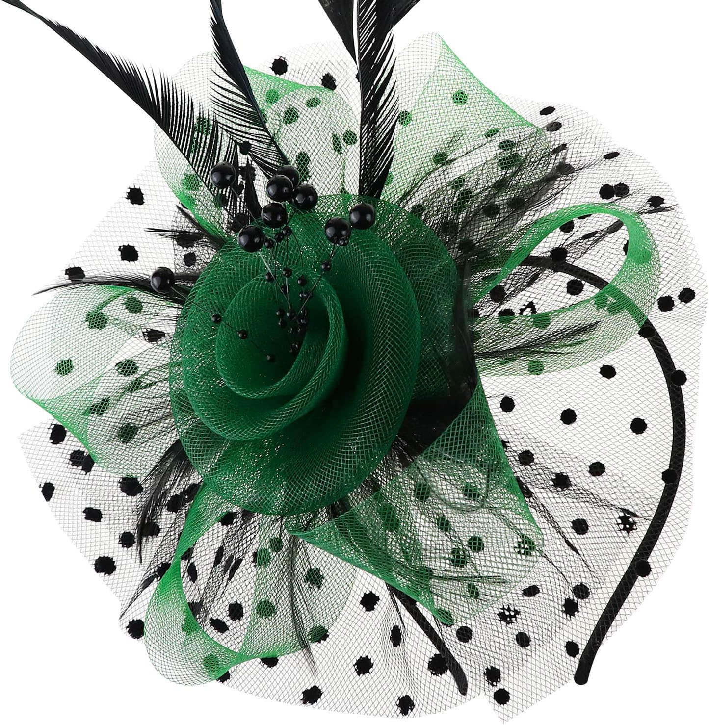 DRESHOW Fascinators Hat Flower Mesh Ribbons Feathers on a Headband and a Clip Tea Party Headwear for Girls and Women - Colors A