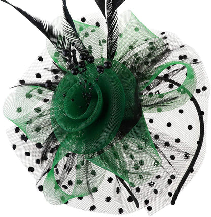 DRESHOW Fascinators Hat Flower Mesh Ribbons Feathers on a Headband and a Clip Tea Party Headwear for Girls and Women - Colors A