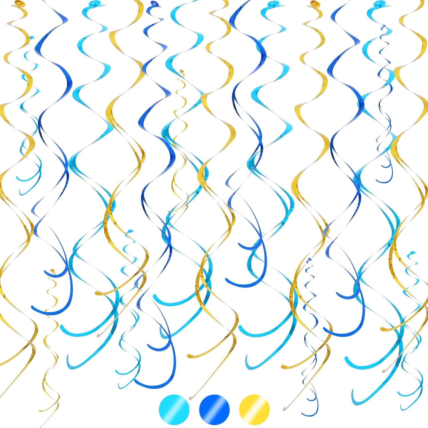 BEISHIDA Blue Blue Silver Hanging Swirls Party Decorations Plastic Streamer for Ceiling, Birthday Hanging Party Supplies, Pack of 30