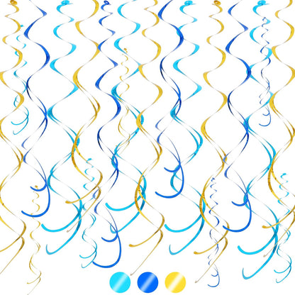 BEISHIDA Blue Blue Silver Hanging Swirls Party Decorations Plastic Streamer for Ceiling, Birthday Hanging Party Supplies, Pack of 30