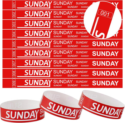 Henoyso 600 Pcs Saturday Paper Wristbands Event Admission Paper Bracelets Numbered Waterproof Party Armbands for Events Day of the Week(Red)