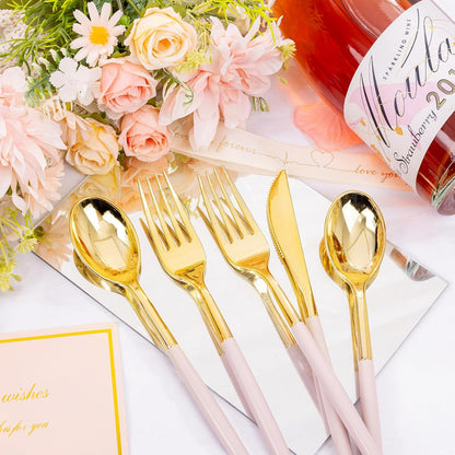 SUT 150Pcs Silver Plastic Silverware, Silver Disposable Cutlery, Heavy Duty Disposable Silverware, Plastic Utensils Include 50 Plastic Forks, 50 Plastic Spoons, 50 Plastic Knives