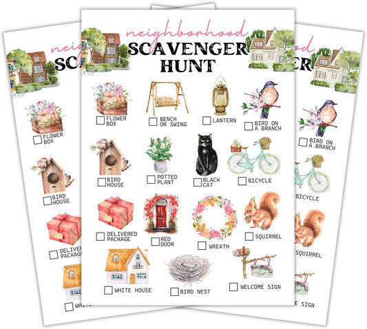 Neighborhood Scavenger Hunt Cards, Seek and Find Camping Games, Outdoor Yard Treasure Hunt Game for Adults, Spring Summer Holiday Party Supplies -05