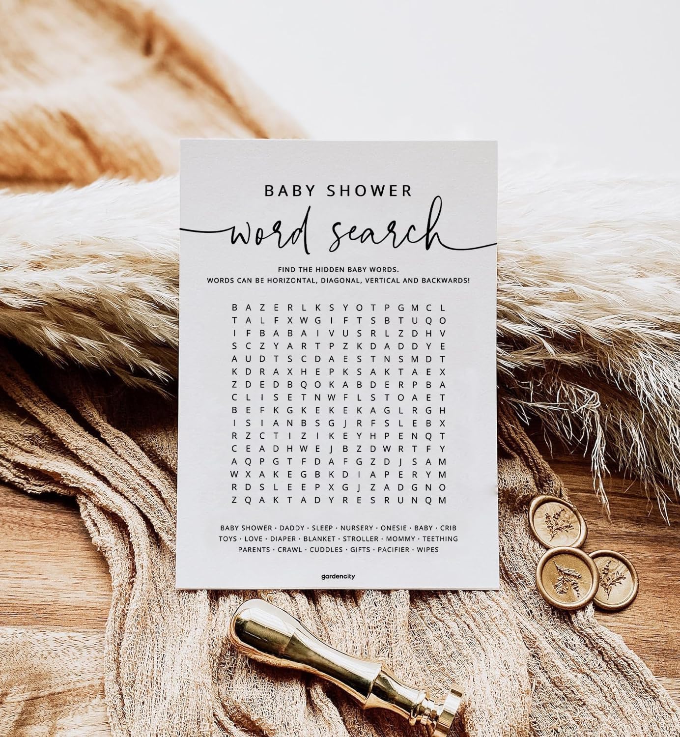 GardenCity Baby Shower Bingo Game, 50 Unique Pre-Filled Cards, Baby Shower Games for Boy or Girl, Minimalist