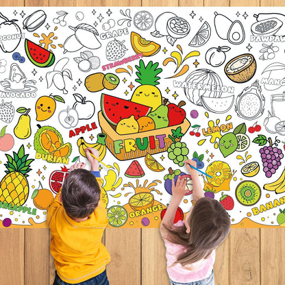 43.3x31.5 Summer Coloring Poster with Picture, Giant Cute Painting Poster, Large Coloring Tablecloth for Classroom Home Birthday Party Supplies Favor