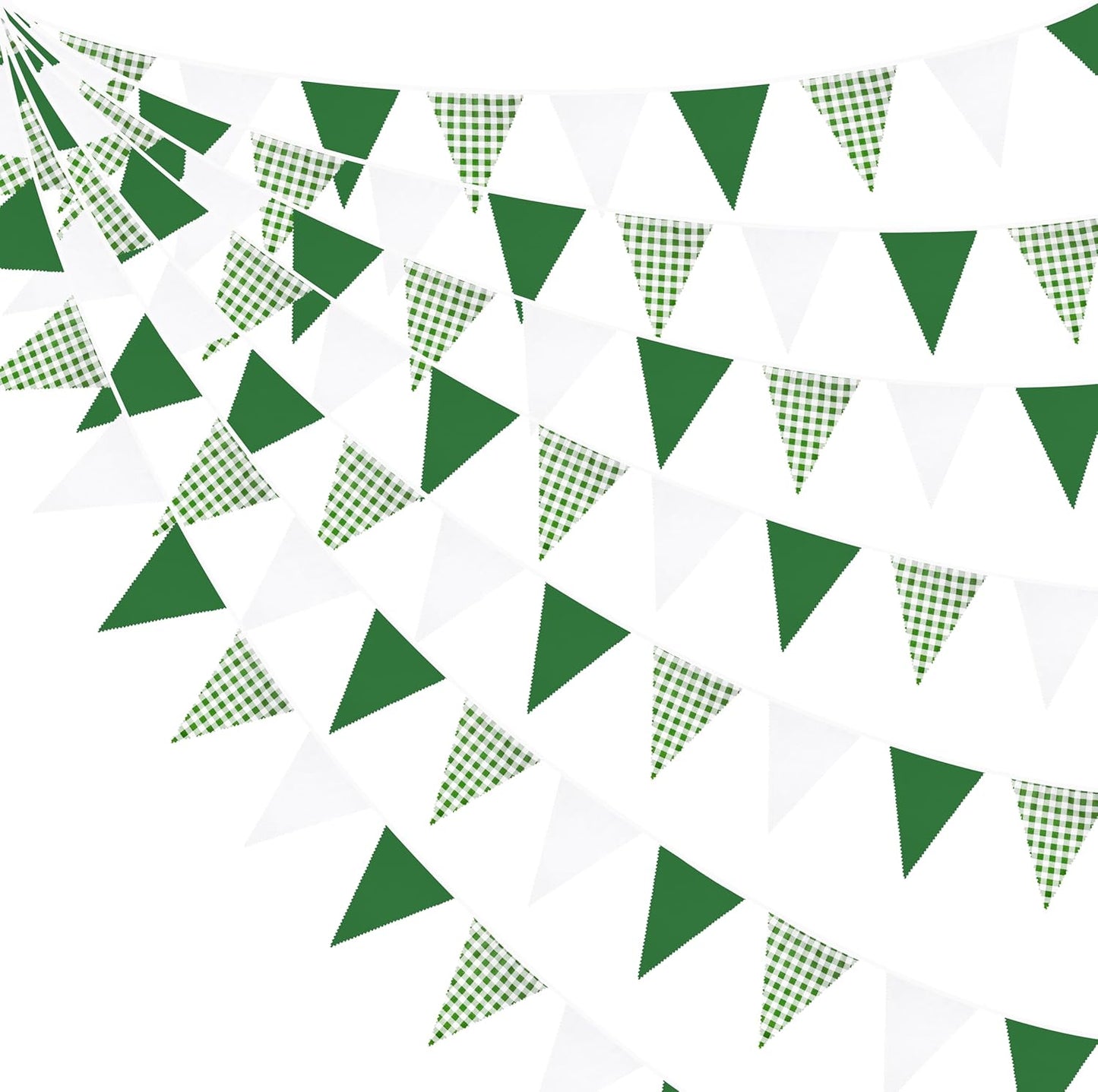 32Ft Dusty Blue Party Decorations Retro Blue Gingham Triangle Banner Flag Pennant Fabric Garland Streamers for Nautical Wedding Birthday Ahoy Achor Bridal Baby Shower Under The Sea Decor Supplies
