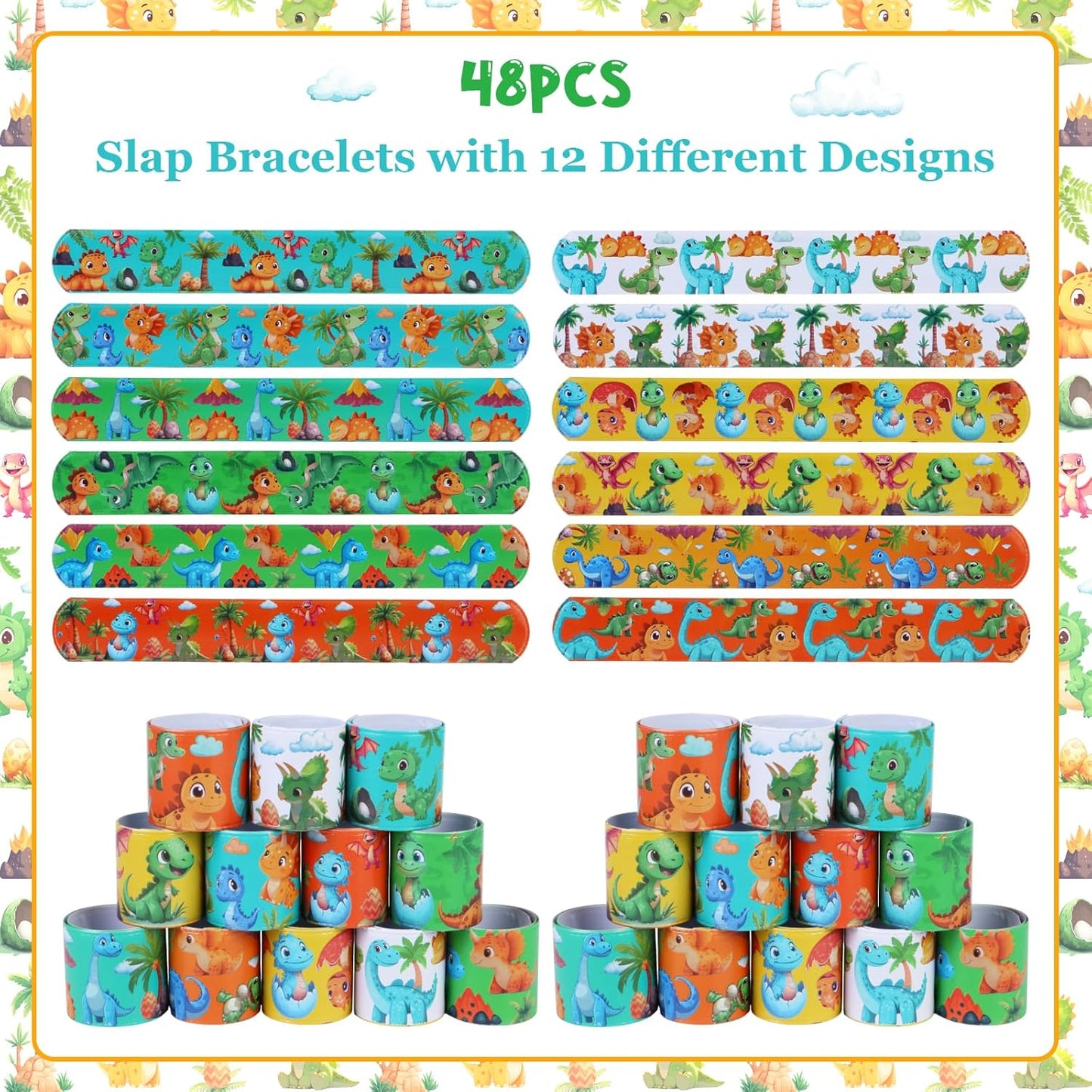 Serencatcher 48pcs Slap Bracelets Party Favors for Birthday Baby Shower Party Supplies Gifts