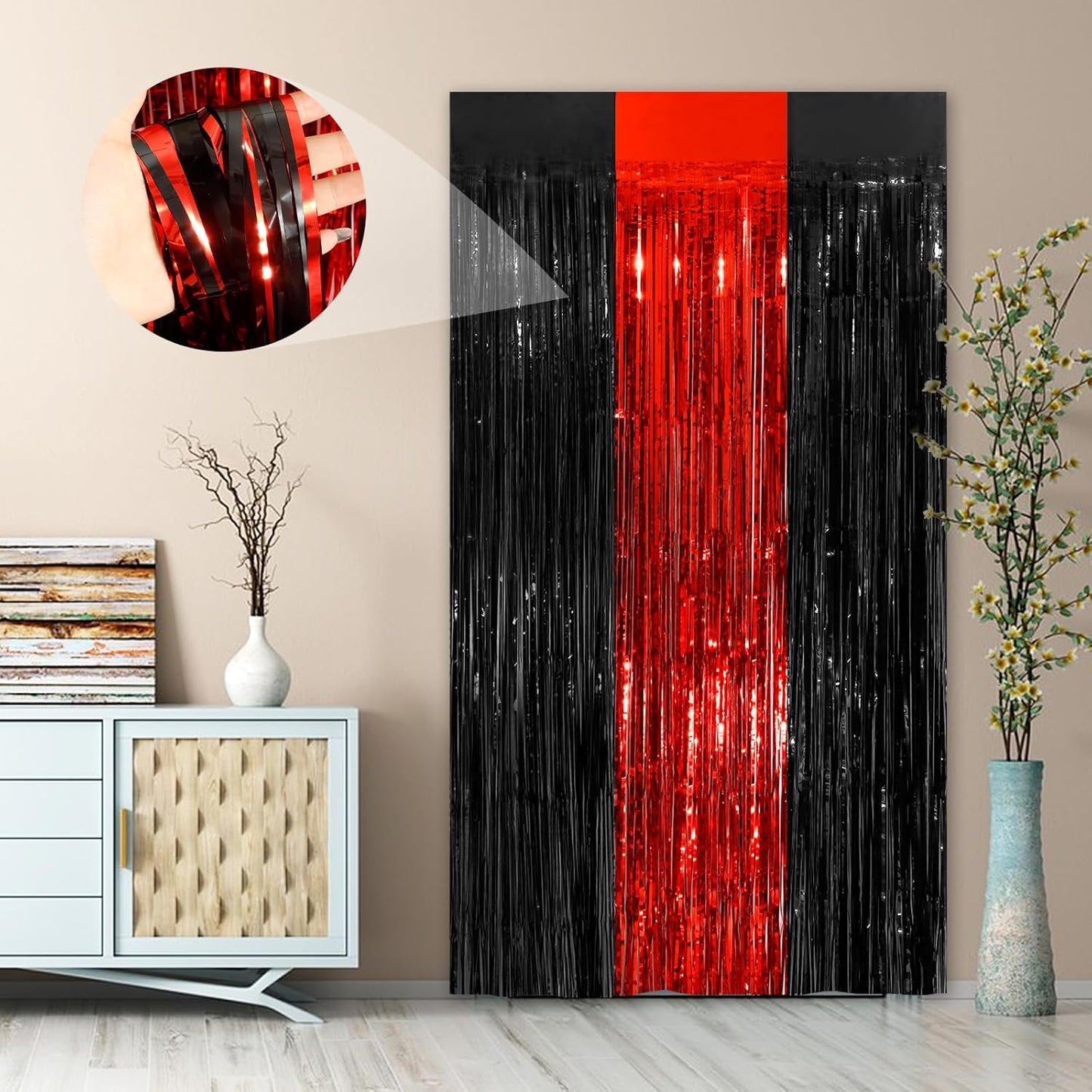 Black Fringe Curtain Party Streamers 2Pack 3.3x8.3 Ft Foil Fringe Backdrop Curtains for Birthday Wedding Bridal Baby Shower Halloween Decor Tinsel Streamers Black Party Decorations Door Streamers