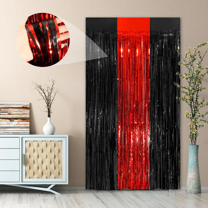 Black Fringe Curtain Party Streamers 2Pack 3.3x8.3 Ft Foil Fringe Backdrop Curtains for Birthday Wedding Bridal Baby Shower Halloween Decor Tinsel Streamers Black Party Decorations Door Streamers